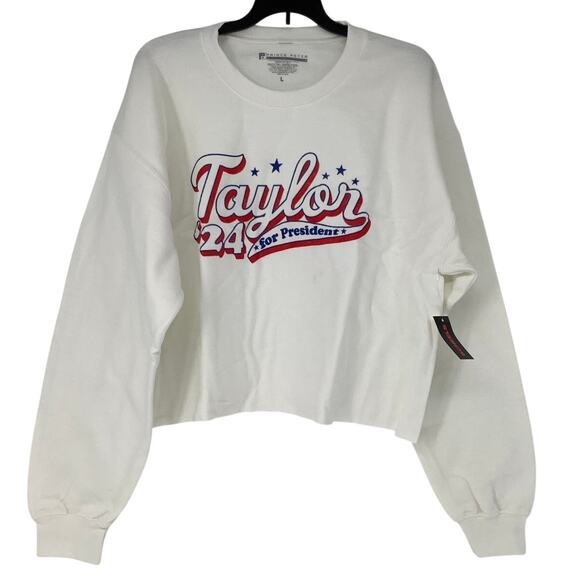 Prince Peter Women Large White Taylor 24 For President Cropped Sweatshirt J10-9 - Picture 1 of 6